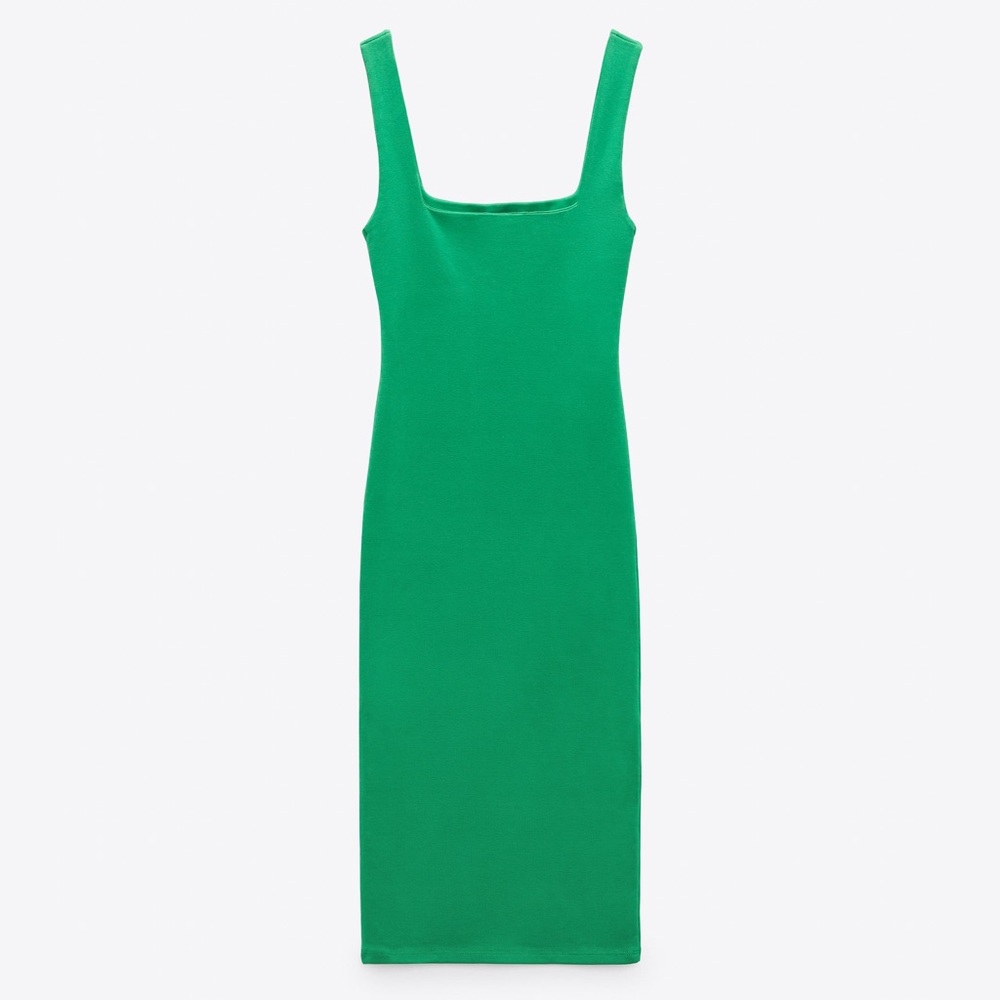 Zara square neckline midi emerald green dress - Picture 6 of 8